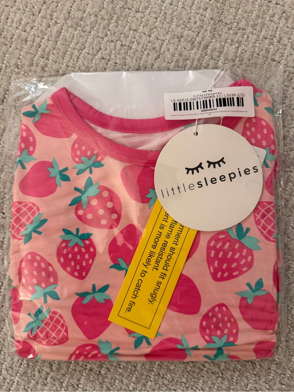 Little Sleepies Pink Strawberry Print Kids Pajama short sleeve and shorts set